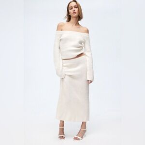 NWT H&M Rib Knit Off the Shoulder Sweater and Skirt Set